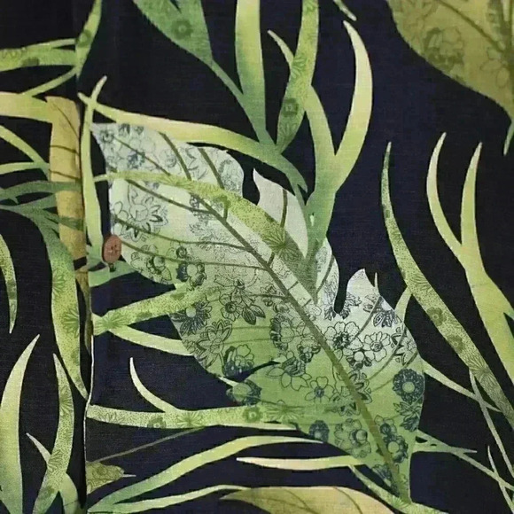 Three Palm Brand XXL 100% Silk black/green leaves button down - Picture 3 of 11